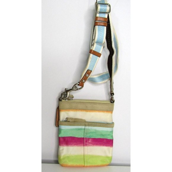 COACH Hampton Multicolor Watercolor Stripe Small Swingpack Crossbody Bag - Picture 1 of 8